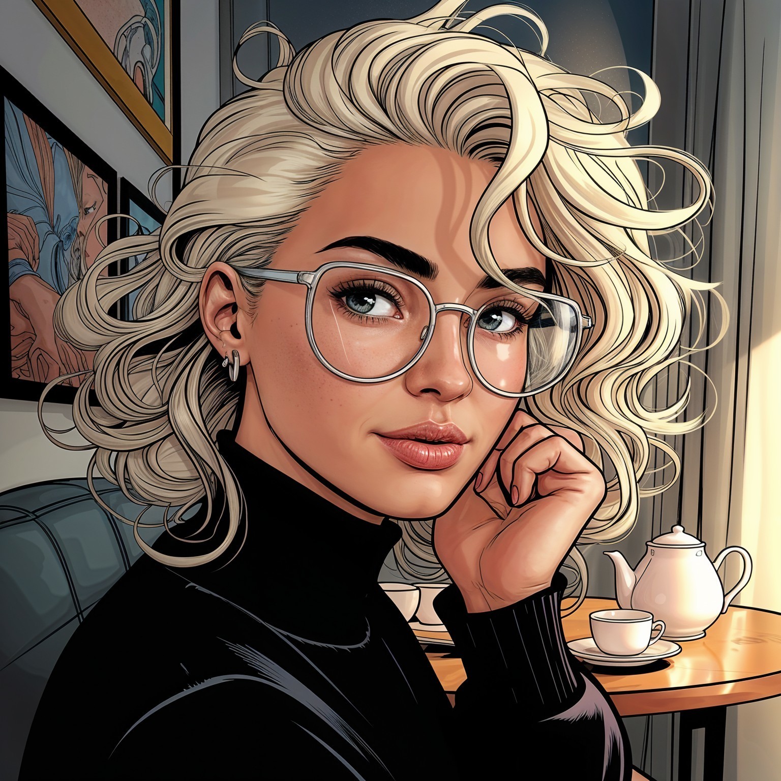 Stylish Young Woman at a Cozy Tea Table Setting