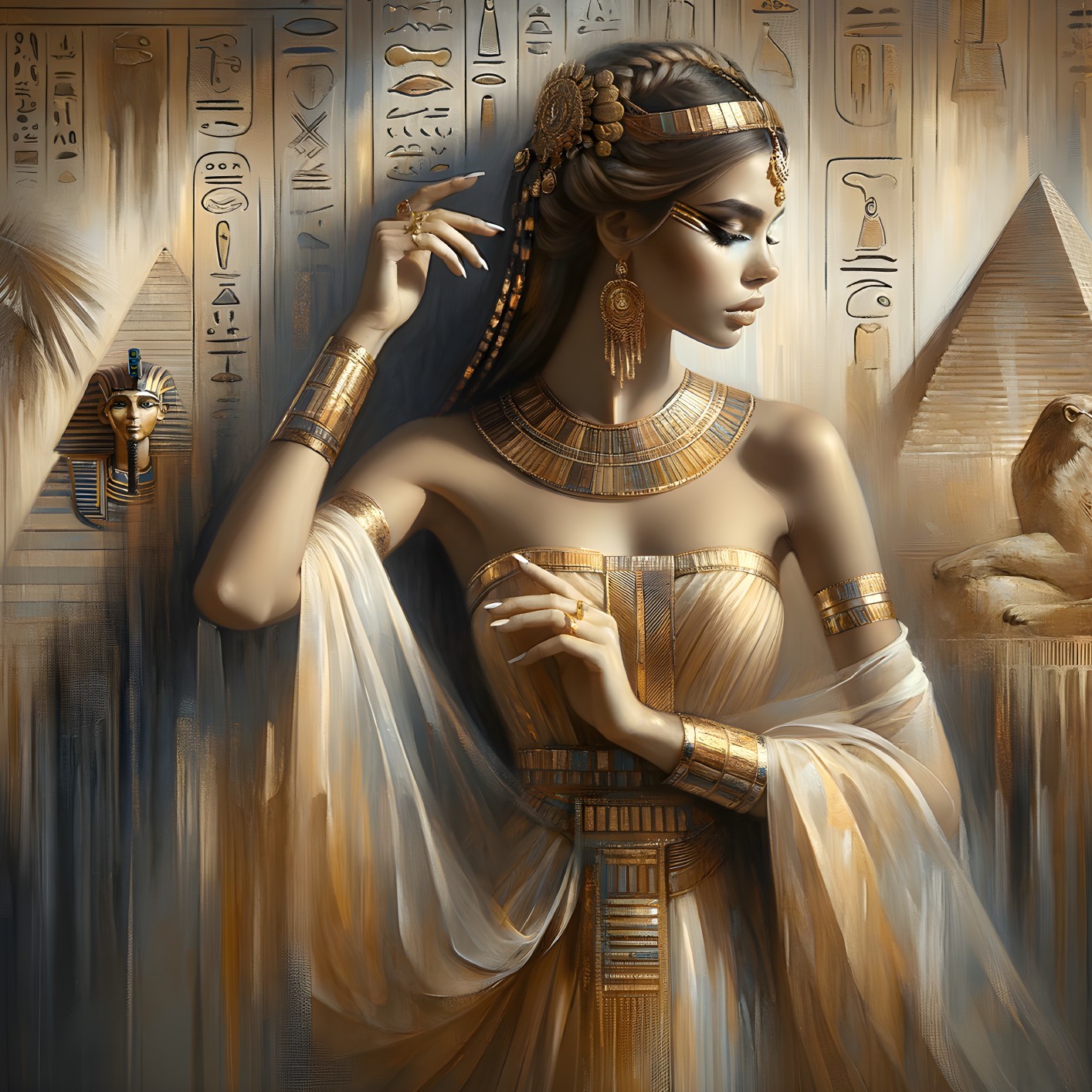 Regal Woman in Ancient Egypt with Golden Jewelry