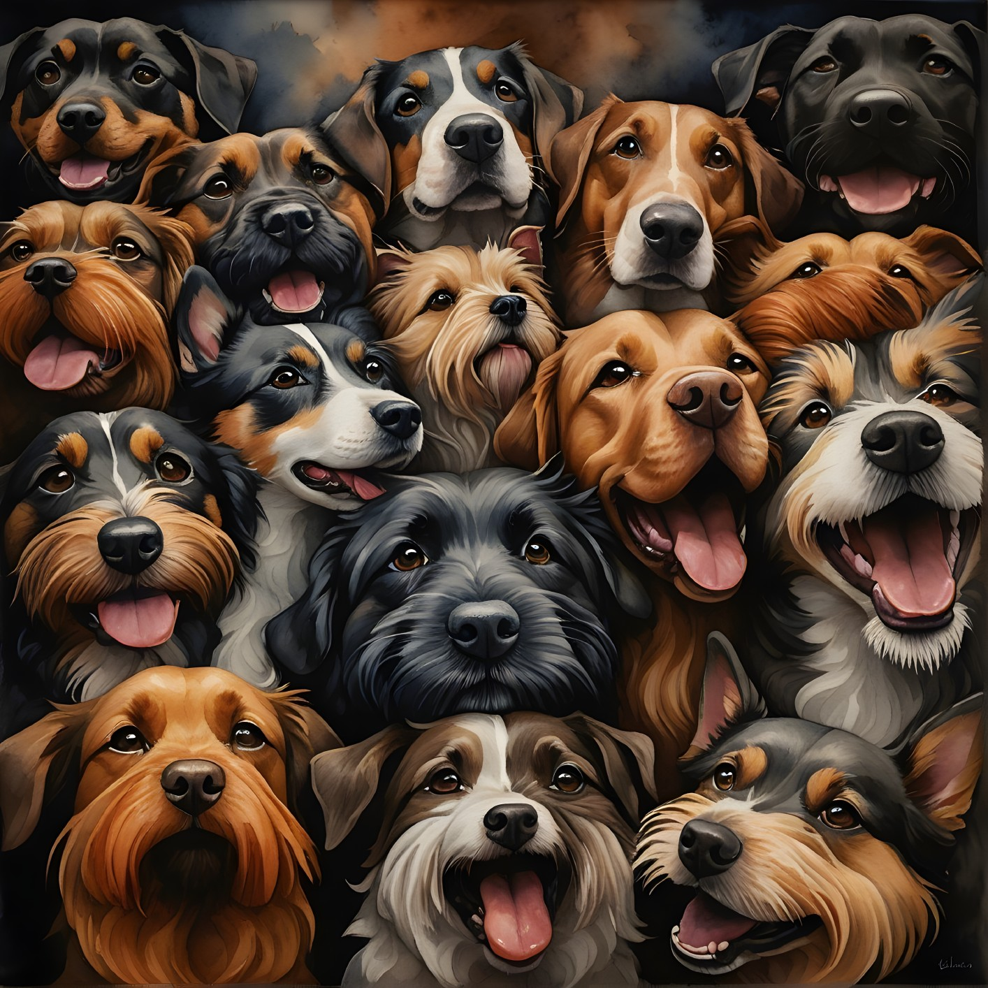 Vibrant Collage of Joyful Dogs in Various Breeds