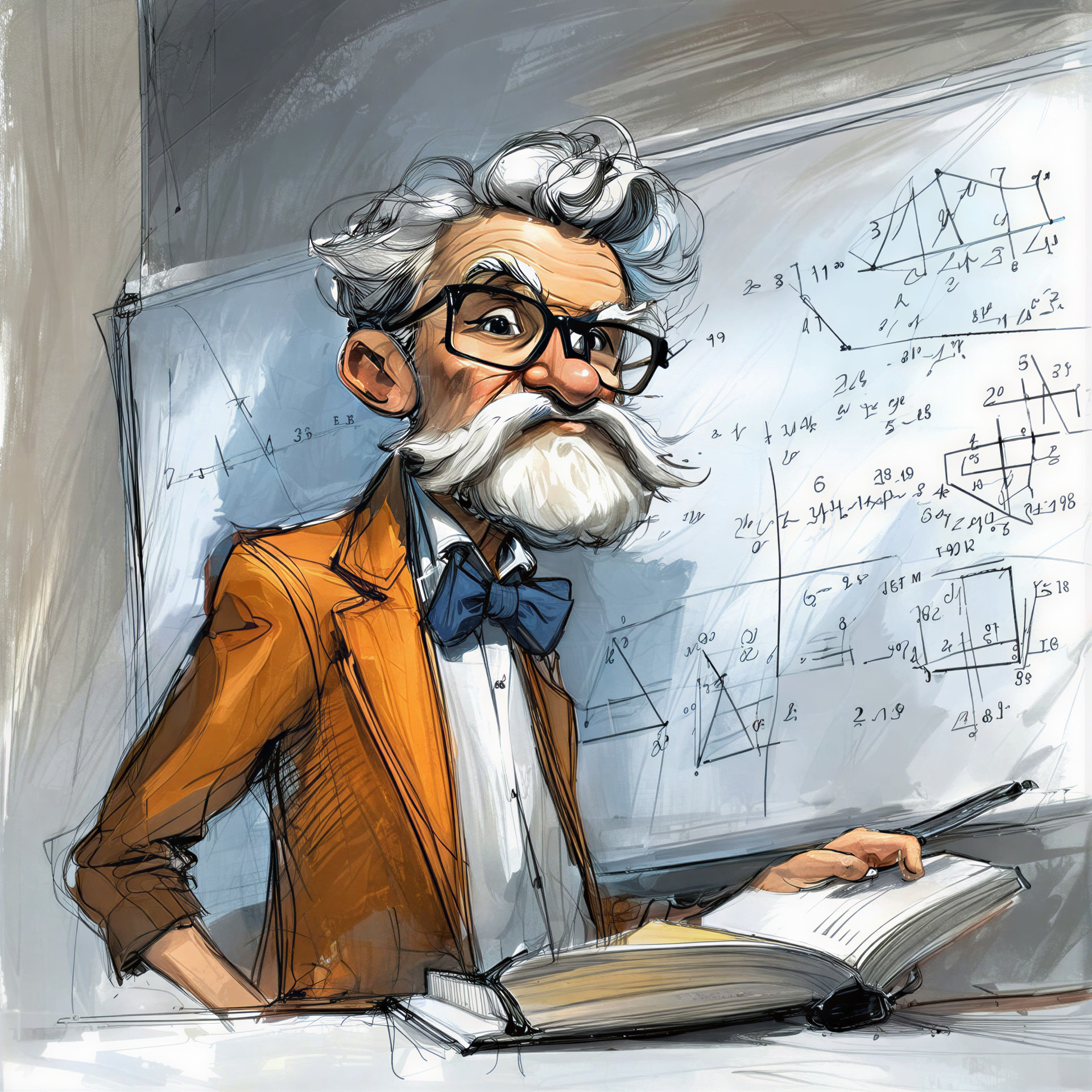 Animated Professor Explaining Math Concepts at Chalkboard
