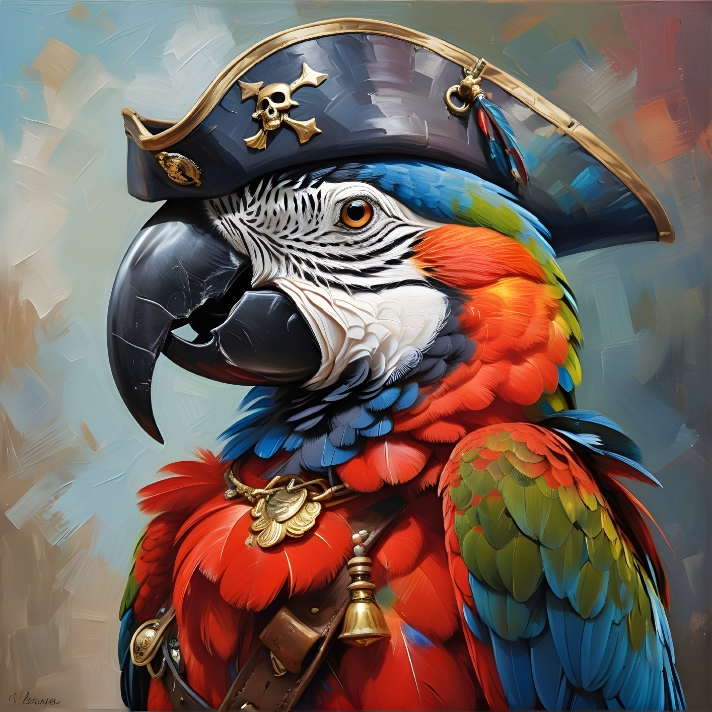 Vibrant Parrot Dressed as a Pirate with Tricorn Hat