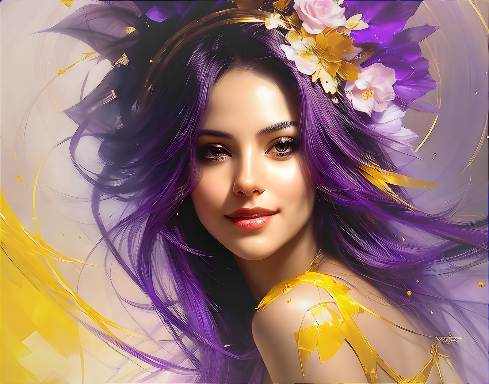 Close-Up Portrait of a Young Woman with Purple Hair