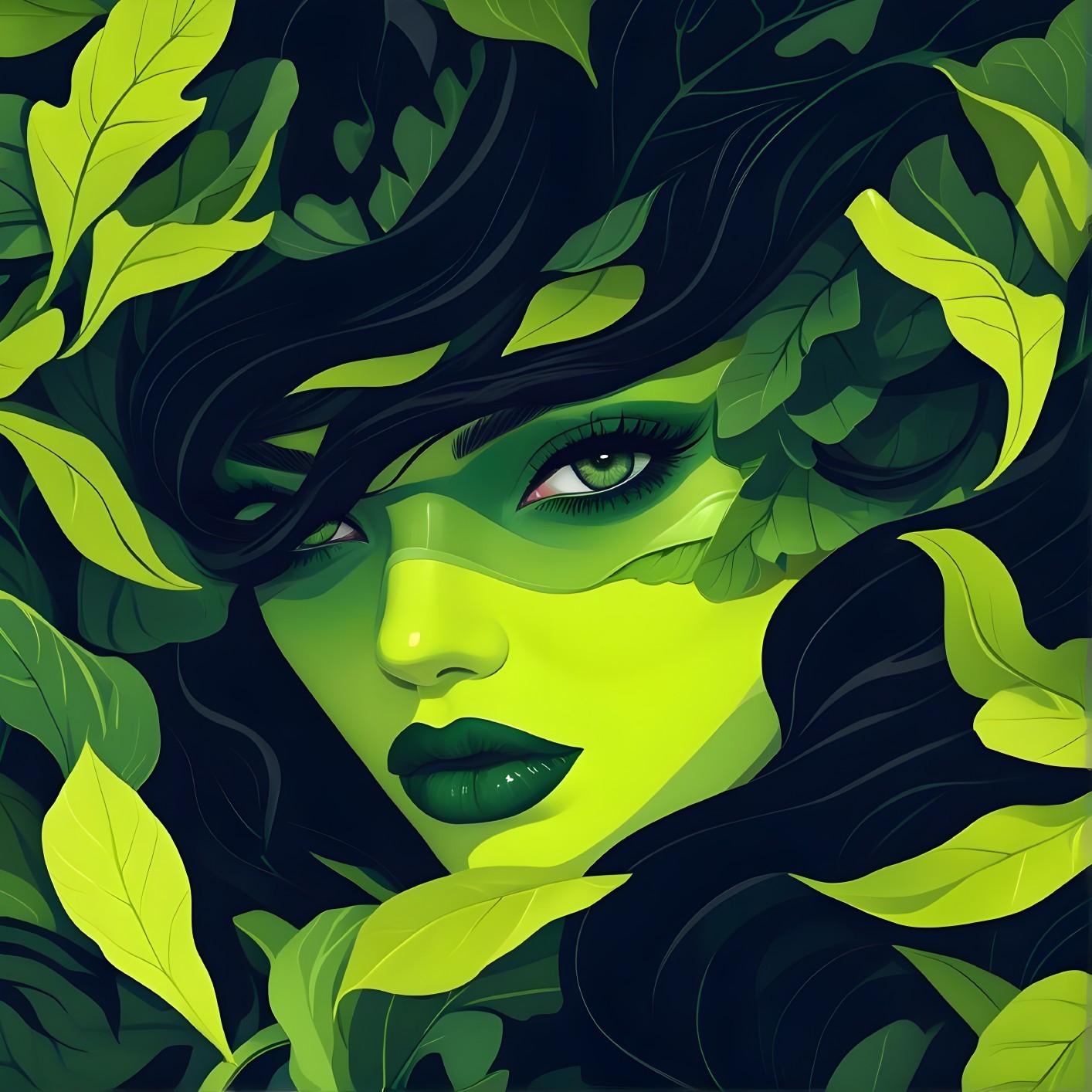 Portrait of a Woman Among Lush Green Foliage