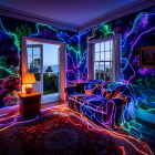 Vibrant Neon Plants and Floral Patterns in Room Decor