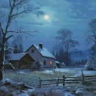 Serene winter landscape under a full moon glow