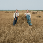 Young Farmers by Haystack in Golden Field