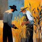 Harvesting Wheat in a Vibrant Golden Field