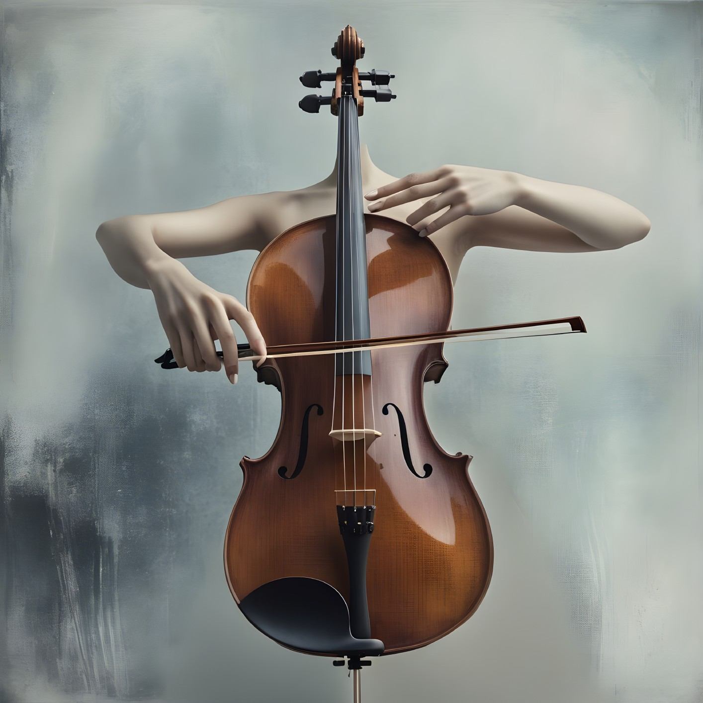 Elegant Hands with Cello in Soft Background