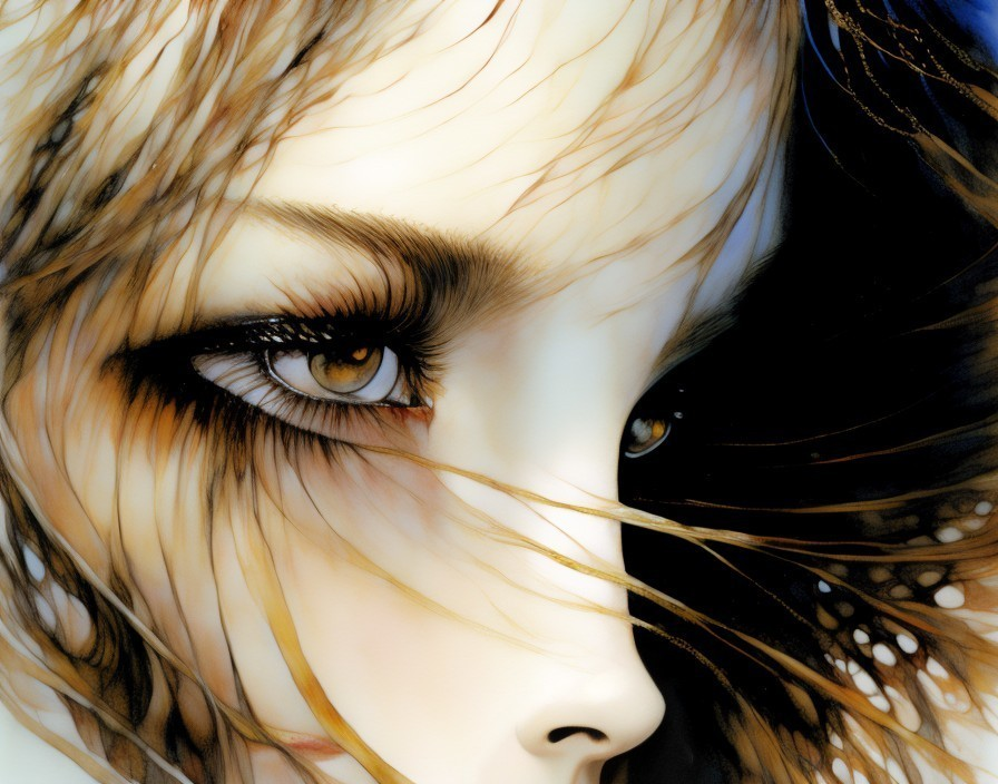 Close-up Illustration of a Woman's Hazel Eye and Makeup
