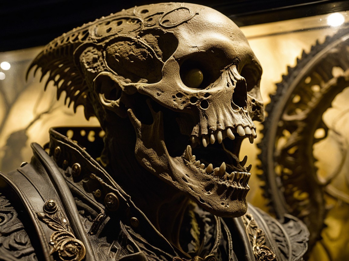 Detailed Steampunk Skeletal Figure with Mechanical Elements