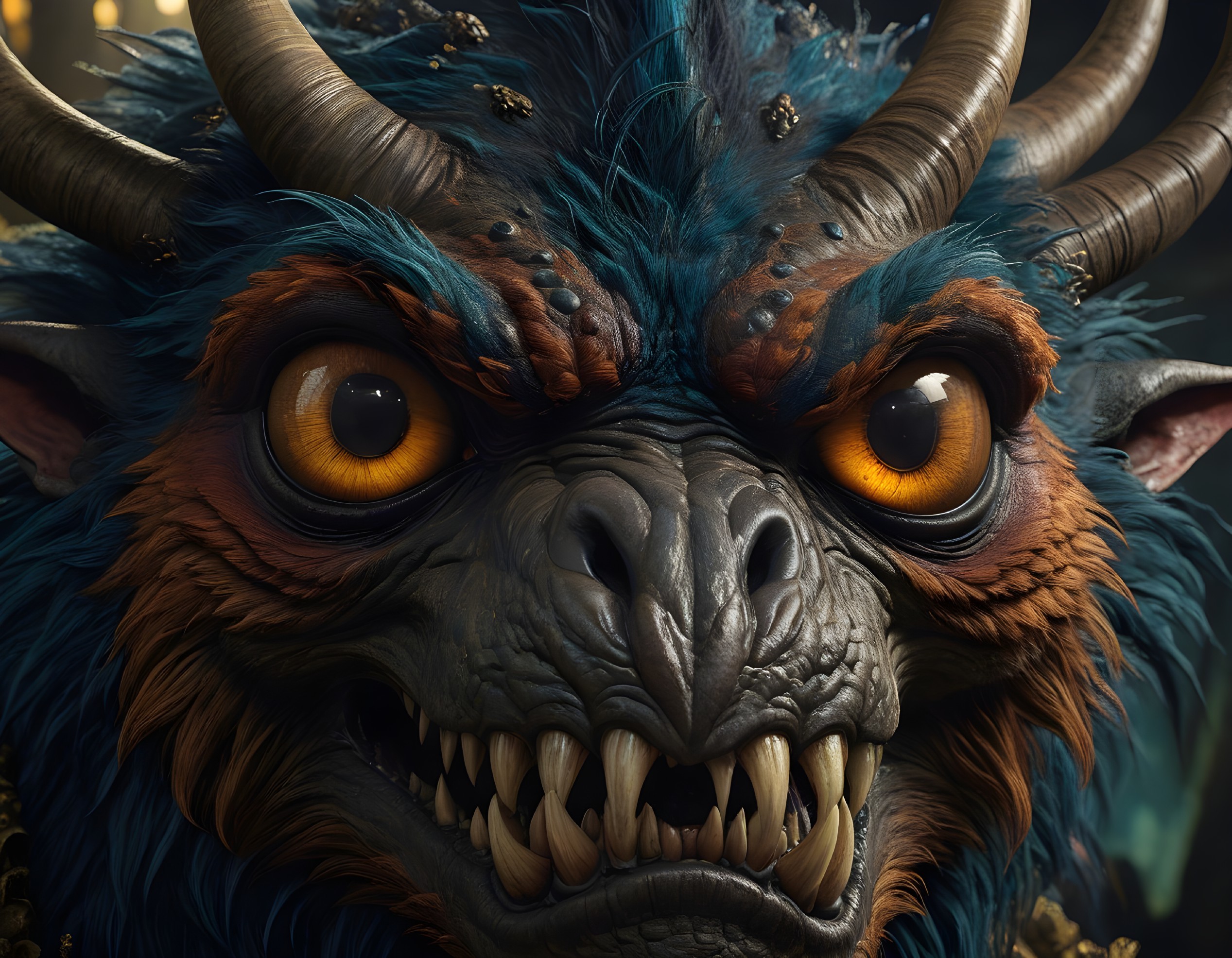 Close-up of a vibrant blue mythical creature