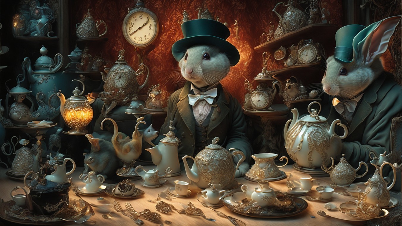 Elegant Rabbits Hosting a Lavish Tea Party Scene