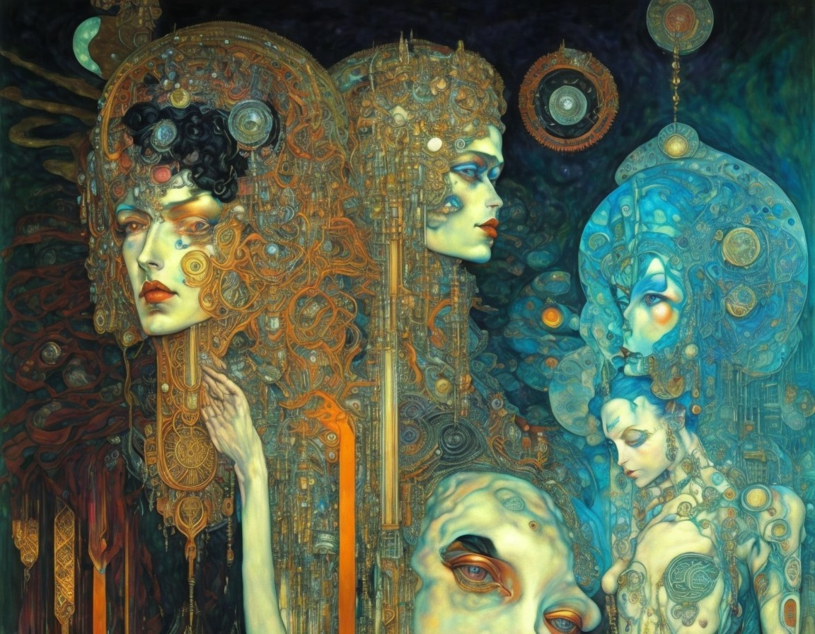 Surreal Artwork of Ethereal Figures with Ornamental Details