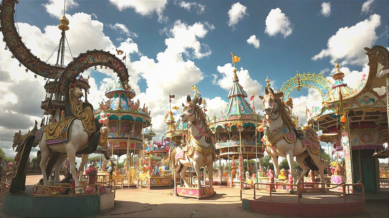Colorful carousel with intricately designed horses