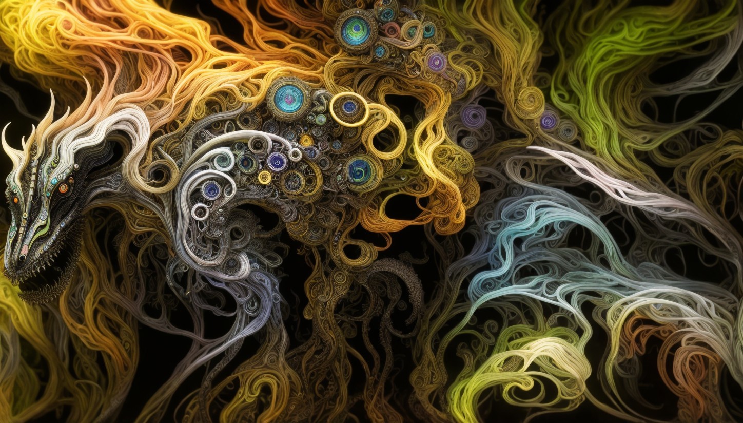Fractal Art of a Dragon-like Creature with Colorful Hair