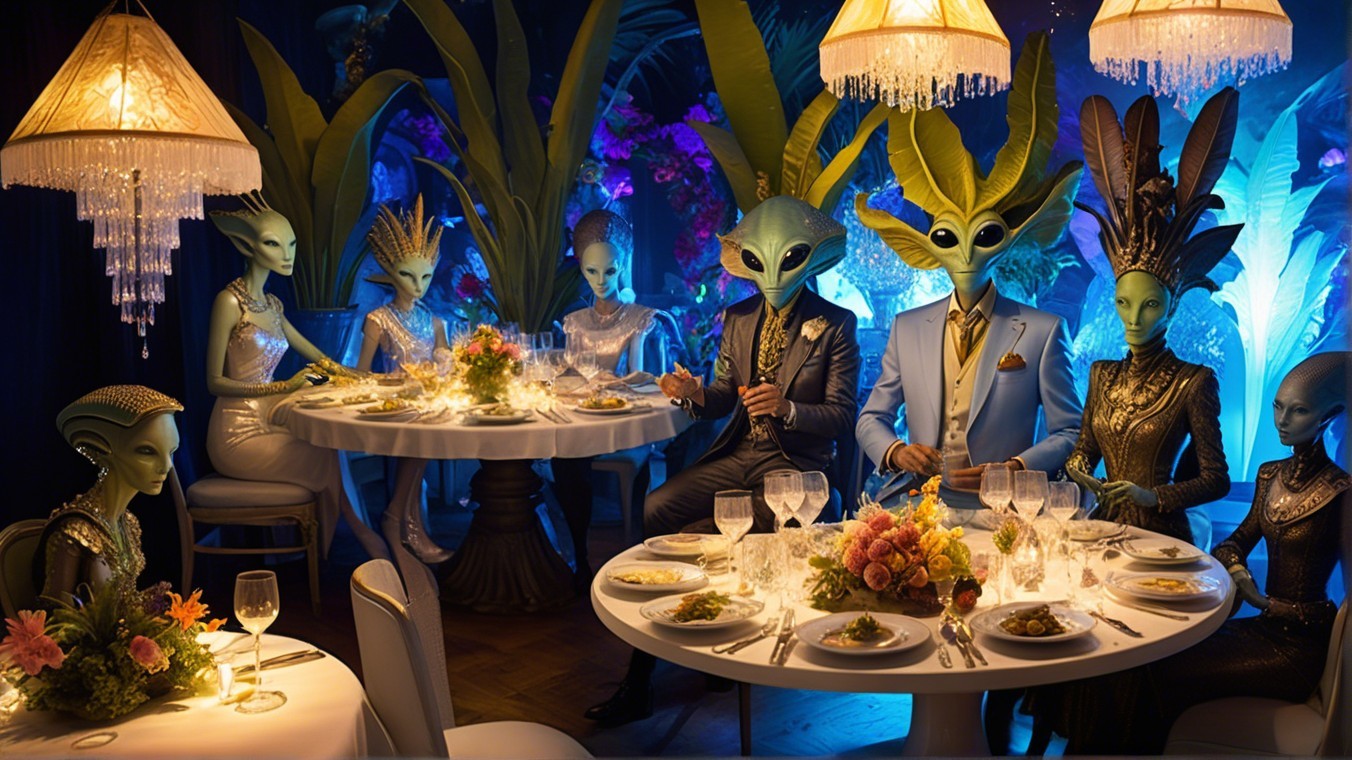 Futuristic Dinner Party with Extraterrestrial Beings
