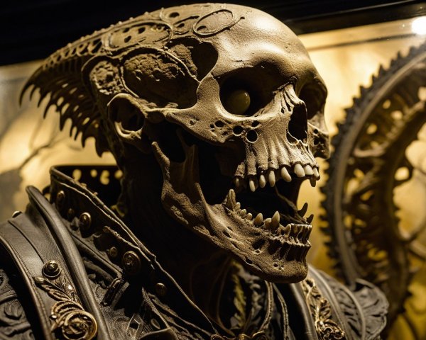Detailed Steampunk Skeletal Figure with Mechanical Elements