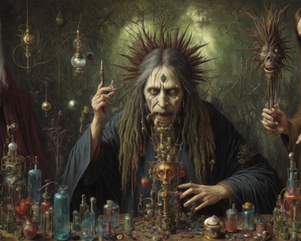 Digital Painting of Three Alchemists in Dark Setting