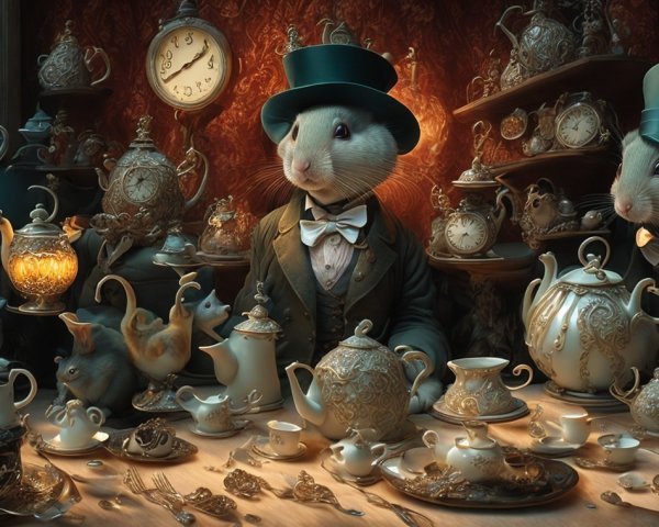 Elegant Rabbits Hosting a Lavish Tea Party Scene