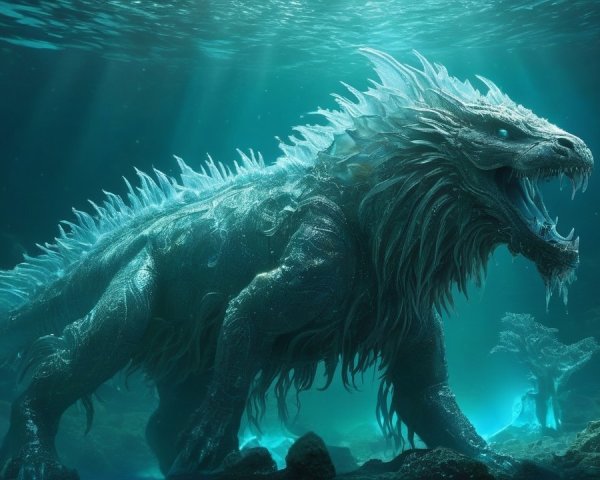 Majestic sea monster in a mystical underwater realm