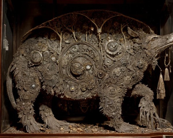 Steampunk Bear Sculpture in Glass Display Case