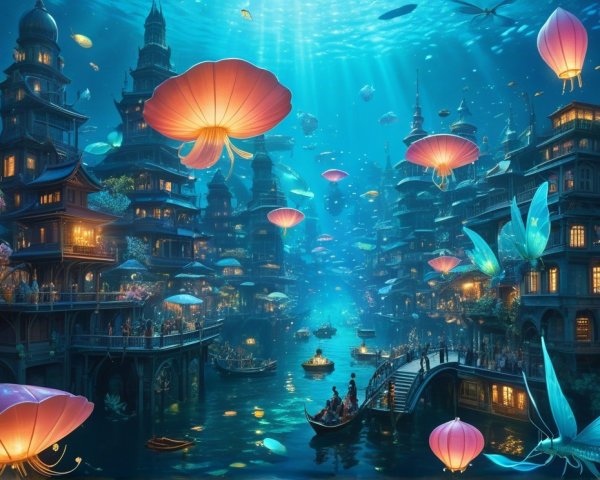 Vibrant Underwater City with Colorful Marine Life