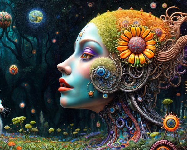 Surreal Colorful Portrait of a Woman with Rabbit