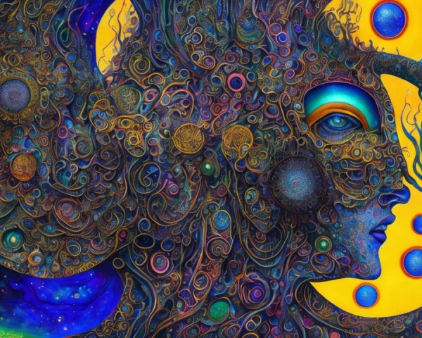 Mystical Abstract Figure in Vibrant Cosmic Background