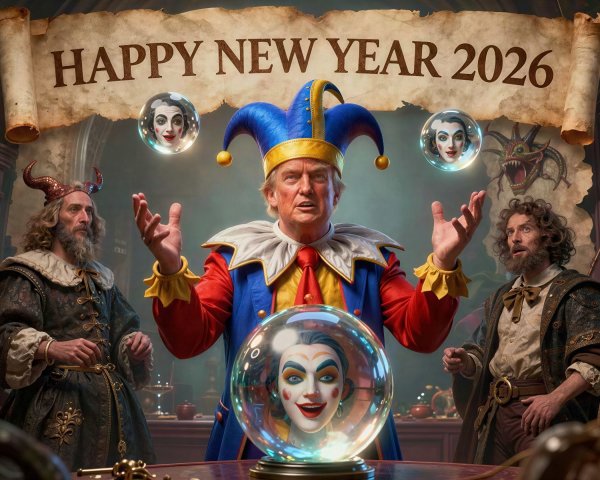 Surreal Festive Image of a Jester with Orbs