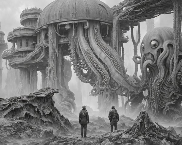Surreal Monochromatic Landscape with Organic Structures