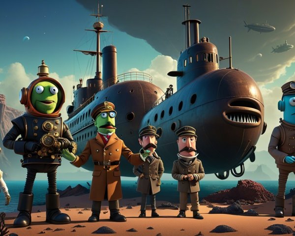Animated Characters in a Fantastical Landscape Scene