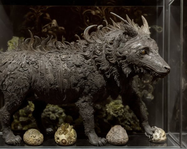 Intricate Sculpture of a Mythical Wolf Creature