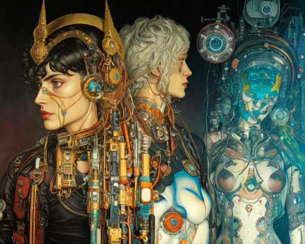 Futuristic Figures with Human-Machine Integration