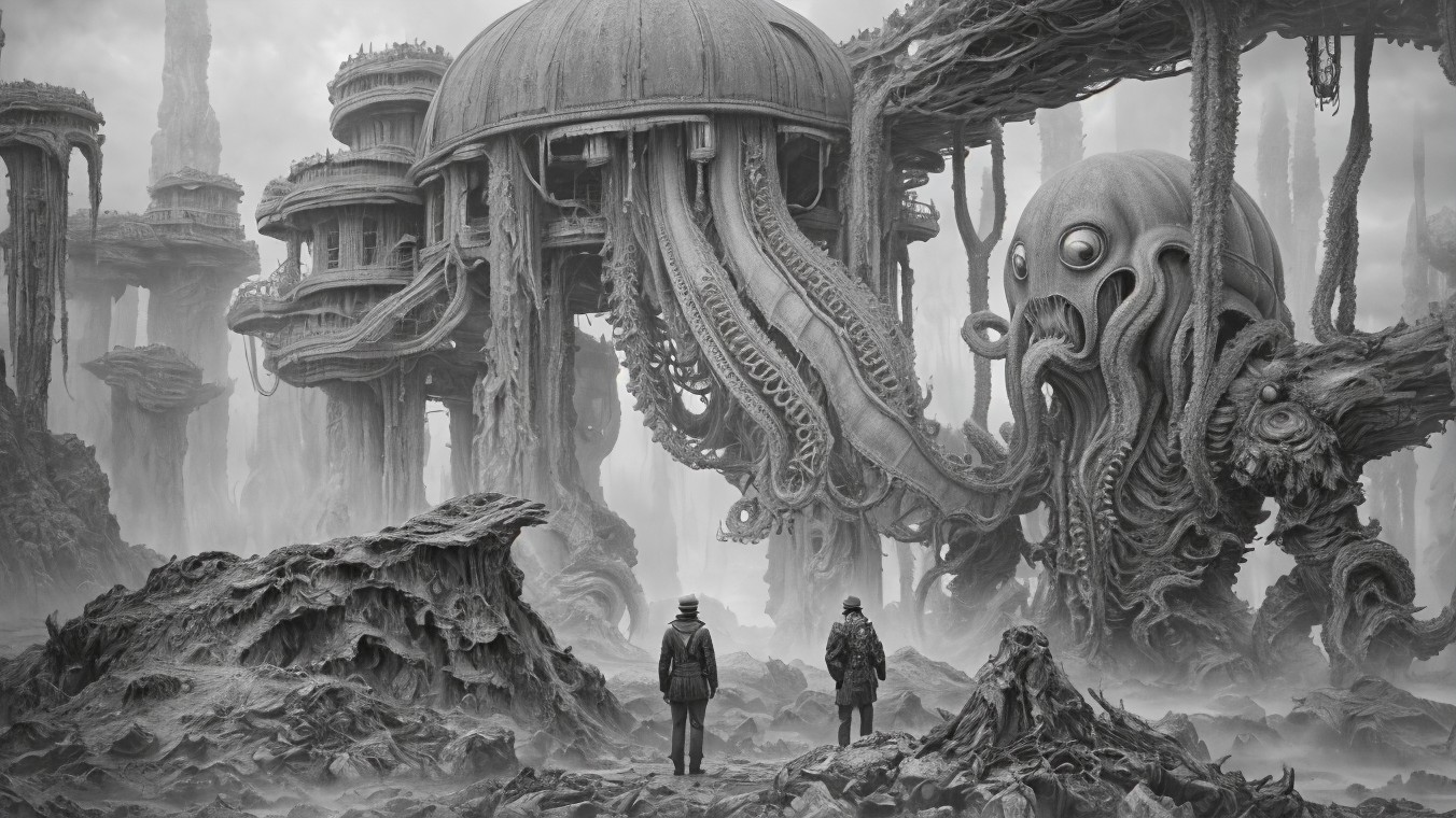 Surreal Monochromatic Landscape with Organic Structures