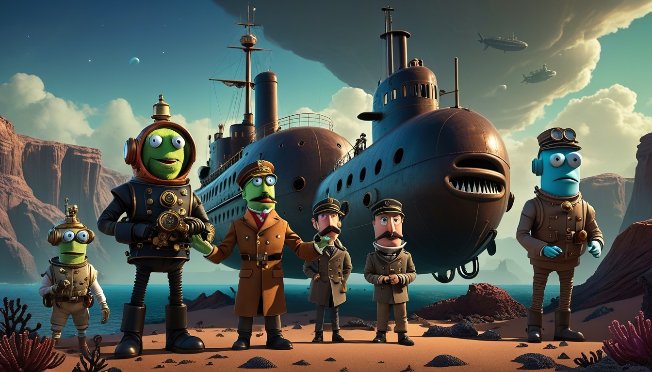 Animated Characters in a Fantastical Landscape Scene