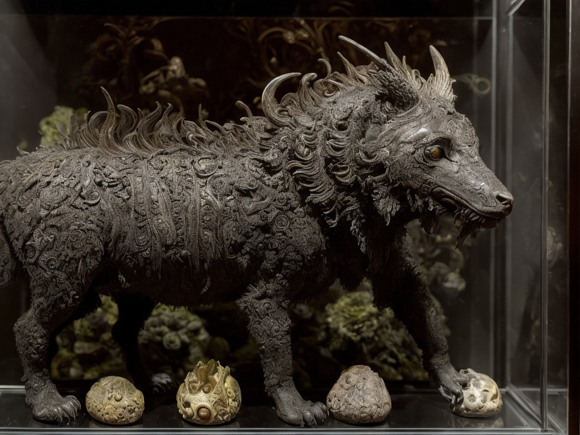 Intricate Sculpture of a Mythical Wolf Creature