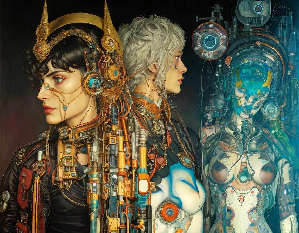 Futuristic Figures with Human-Machine Integration