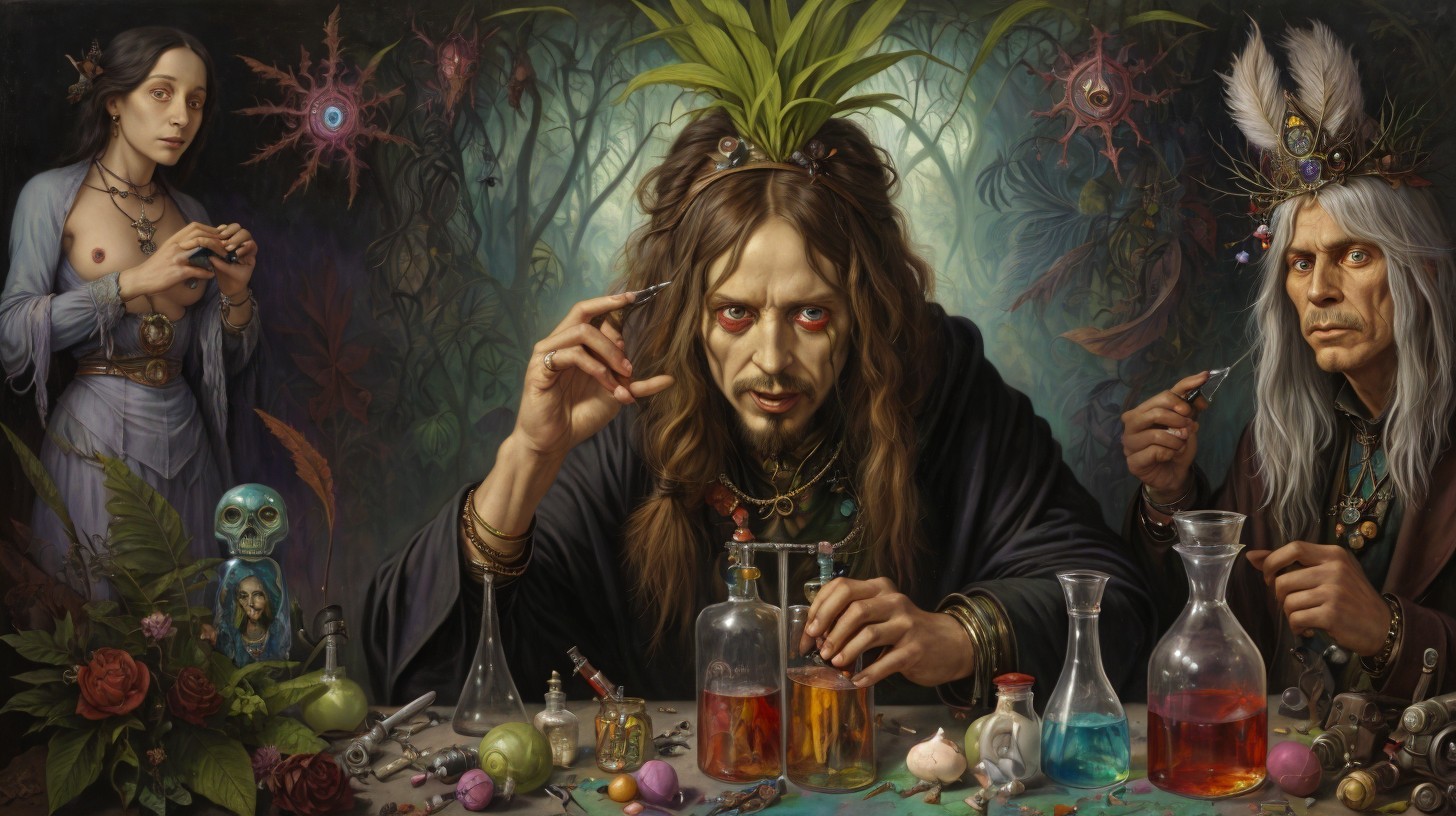 Digital Painting of Figures in Alchemical Practices