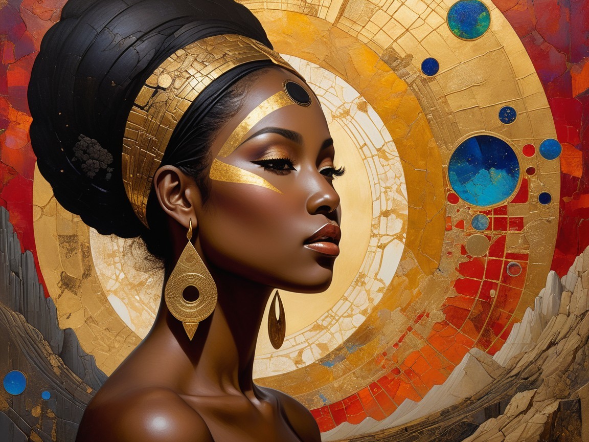 Digital Painting of a Black Woman with Golden Accents