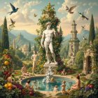 Marble Statue in a Lush Fantastical Garden Setting