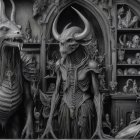 Whimsical Scene with Masked Figures in Costumes