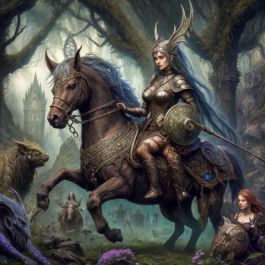 Fierce Warrior Woman in Mystical Forest Setting