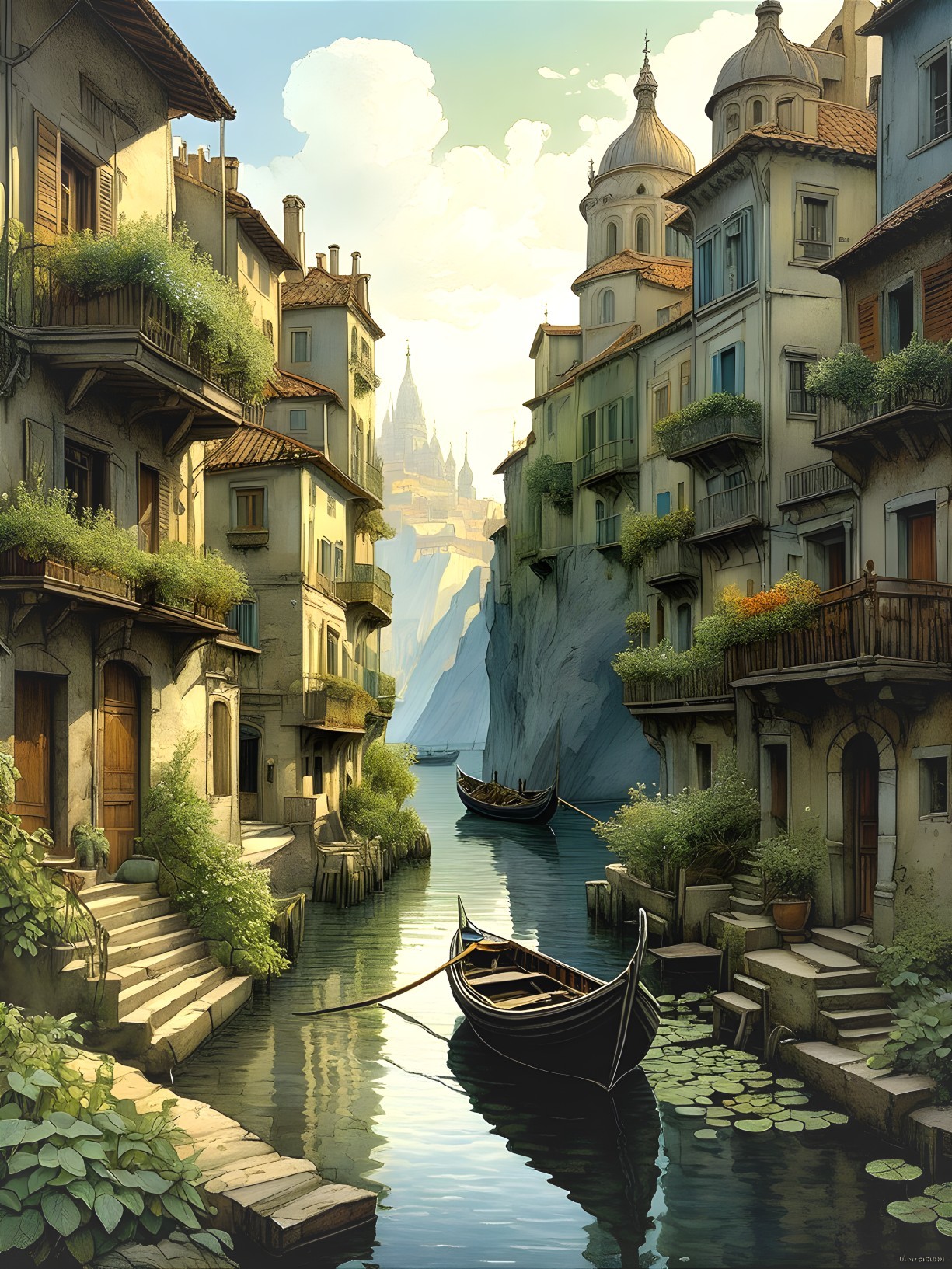 Serene Canal in Picturesque Lakeside Village