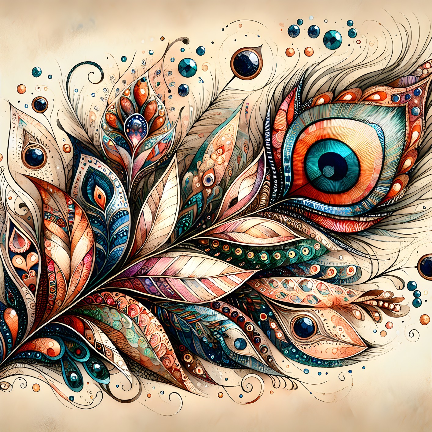 Vibrant Peacock Feather Design with Colorful Patterns