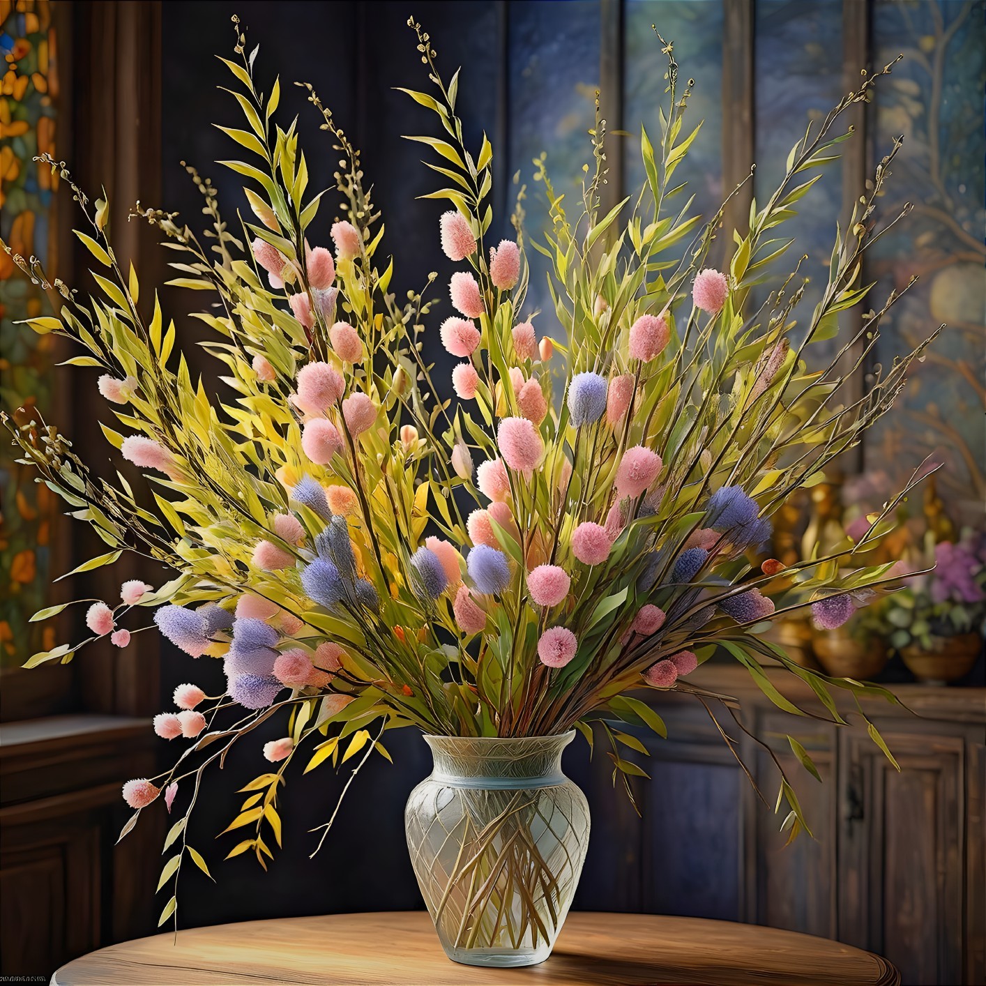 Vibrant Floral Arrangement in Textured Glass Vase