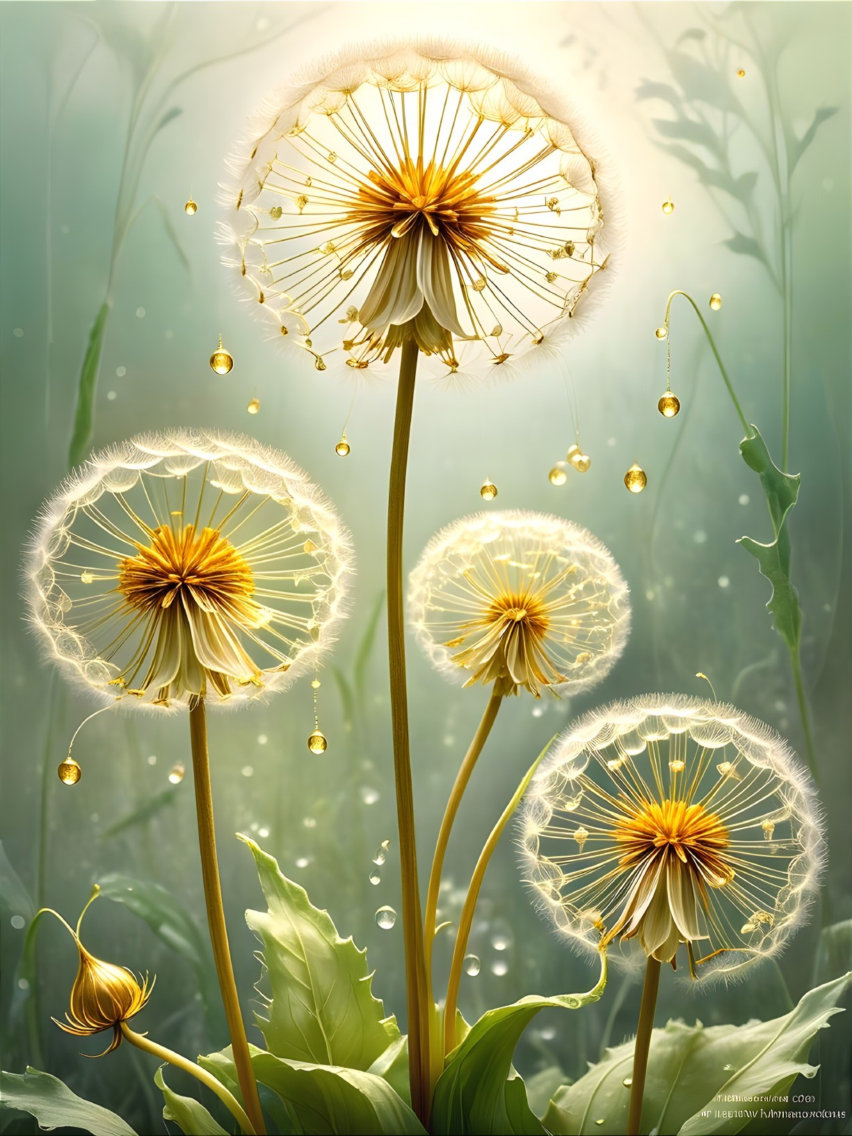 Serene Scene of Dandelions in Misty Atmosphere
