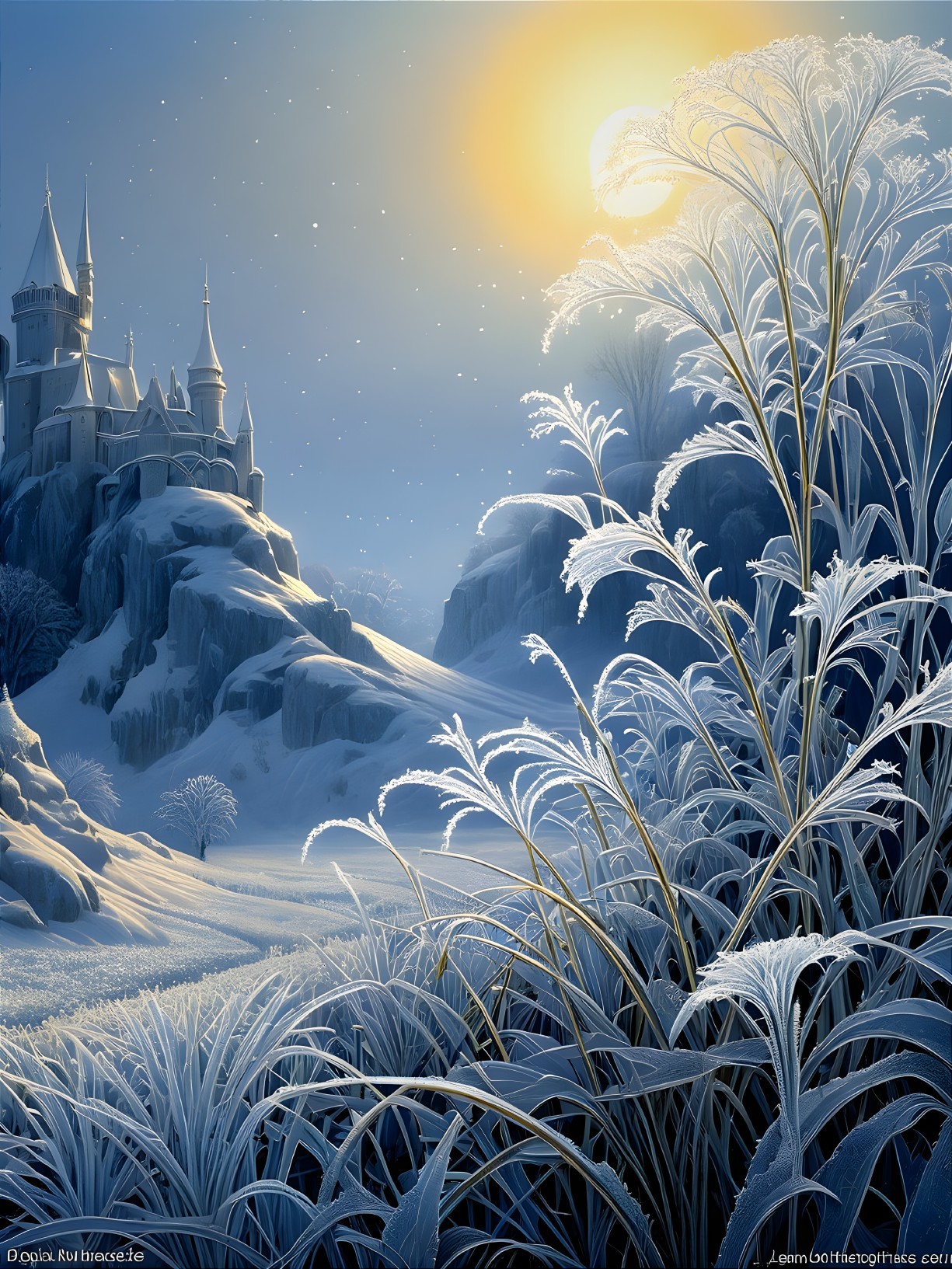 Winter Landscape with Castle on Snowy Hill