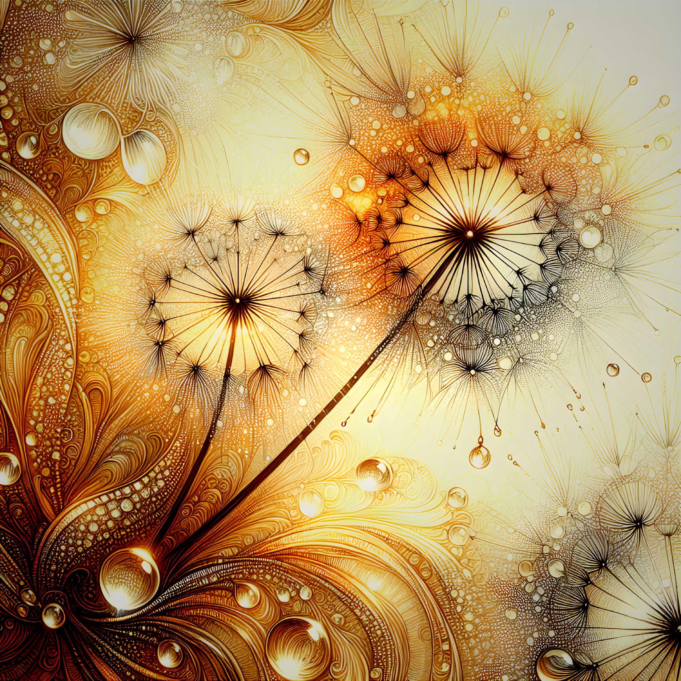 Abstract Dandelion Design in Warm Color Palette