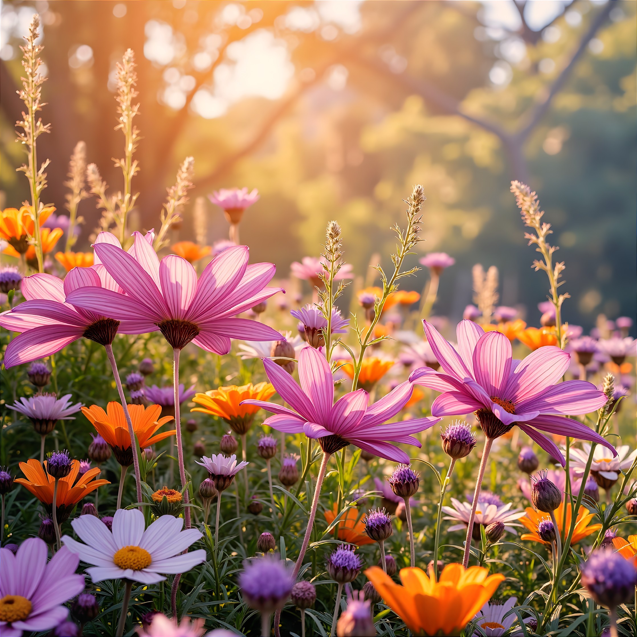 Vibrant Field of Blooming Flowers in Springtime