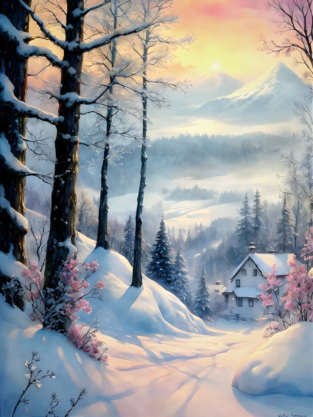 Serene Winter Landscape with Snow-Covered Trees